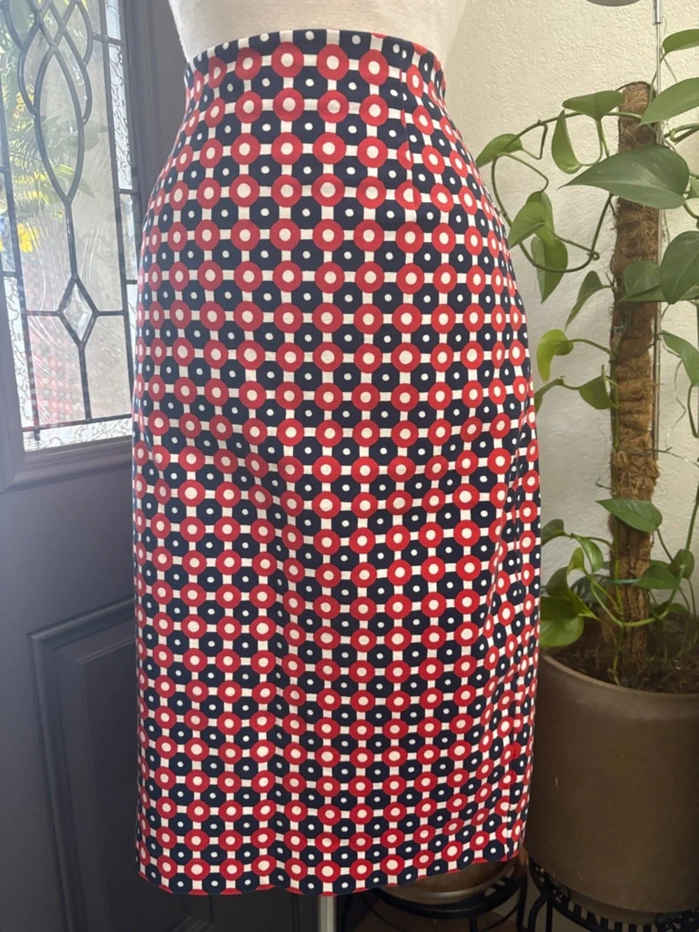 Boden Richmond Red White & Navy Geometric Pencil Skirt